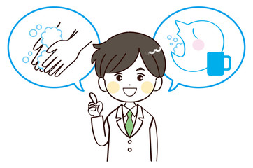 男性、医者、手洗い、うがい