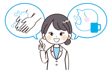 女性、医者、手洗い、うがい