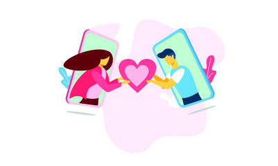 valentine couple hold love flat illustration vector design with pink color