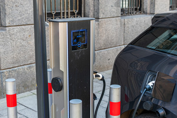 Power supply for electric car charging. Electric car charging station.