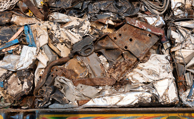 Piles of scrap metal bundled in bales for recycling,close up