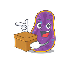 An picture of shigella sp. bacteria cartoon design concept holding a box
