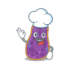 Shigella sp. bacteria chef cartoon design style wearing white hat