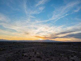 Fototapeta na wymiar Sunset view of the beautiful strip skyline with red clouds