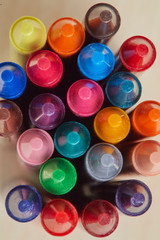Colorful crayon on wooden table