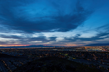 Sunset high angle view of the strip cityscape from Henderson View Pass