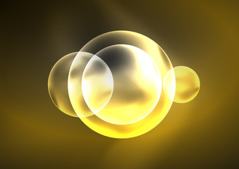 Glowing neon shiny transparent bubbles, glass circles or bio cell concept. Techno futuristic vector abstract background For Wallpaper, Banner, Background, Card, Book Illustration, landing page