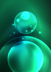 Glowing neon shiny transparent bubbles, glass circles or bio cell concept. Techno futuristic vector abstract background For Wallpaper, Banner, Background, Card, Book Illustration, landing page