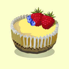 Mixed berry cupcake. sweet summer, Tasty colorful dessert set for summer decorative, blueberry, raspberry, flavor, web design, or print. Vector Illustration.