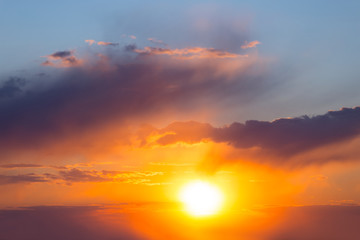 dramatic sunset over a cloudy sky, natural outdoor background