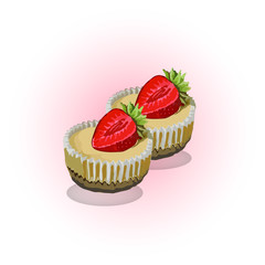 Strawberry cupcake pattern set. sweet summer, Tasty colorful dessert set for summer decorative, flavor, web design, or print. Vector Illustration.