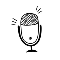 Microphone icon vector Doodle illustration. Linear image of the microphone for the podcast. Isolated image of the microphone on a white background.