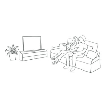 couple watching tv on couch sketch clip art preview