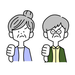 ハンドサインする老夫婦