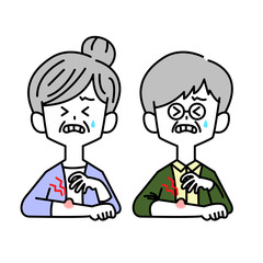 虫刺されのかゆみに耐える老夫婦