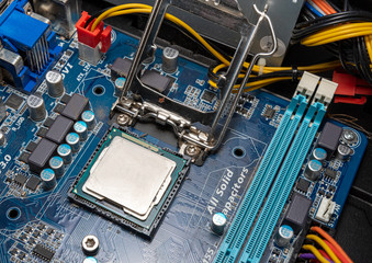 open cpu socket installation on a computer, blu motherboard