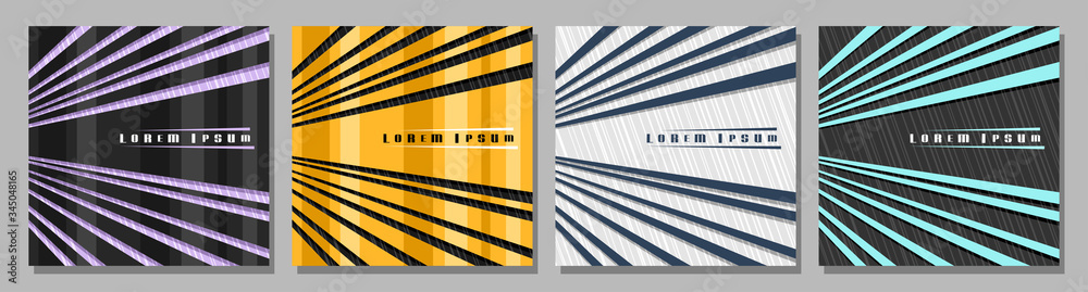 Sticker vector square covers with rays, 4 layouts with decorative design rays with copy space for ad text, t