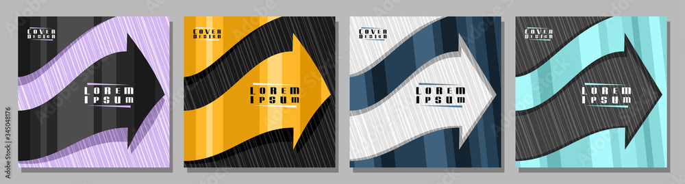 Poster vector square covers with arrows, 4 layouts with right design decorative arrows with copy space for 