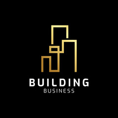 Building gold line logo icon template. Vetor illustration. Modern design