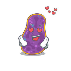 Cute shigella sp. bacteria cartoon character has a falling in love face