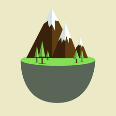 Fototapeta premium flat design of snow mountain and green grass