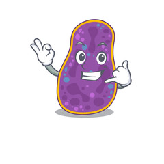 Cartoon design of shigella sp. bacteria with call me funny gesture