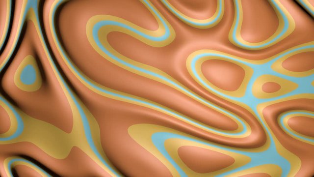 A 3D rendering image of abstract illusion flow ink art looping animation background in orange yellow blue pastel color
