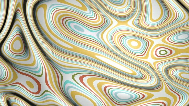 A 3D rendering image of abstract illusion flow ink art looping animation background in white yellow green blue orange line color