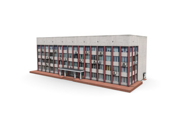 Render of an office building on a white background. 3D model isolate