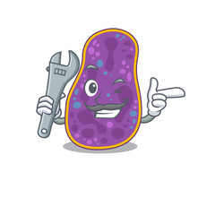 A picture of shigella sp. bacteria mechanic mascot design concept