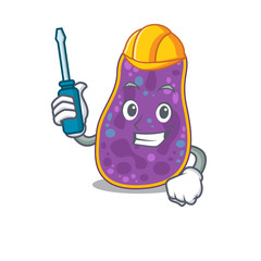 cartoon character of shigella sp. bacteria worked as an automotive