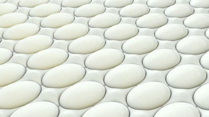 Sci-fi surface, consisting of translucent, with subsurface scattering of egg-shaped segments. White abstract background. 3d render.