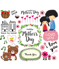 stock vector set of cute illustrations for mother’s day in cartoon style