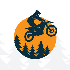 Logo Illustration for motocross motor sport jump with mountain view background