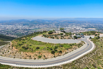 Fototapeta na wymiar Aerial view of Double Peak Park in San Marcos. 200 acre park featuring a play area and hiking trails that lead to a summit.