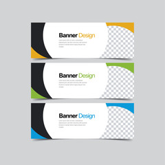 Set abstract Corporate business banner with modern and simple style. Vector illustration promotion design background. Horizontal Web header template with three color options, yellow, green, and blue.