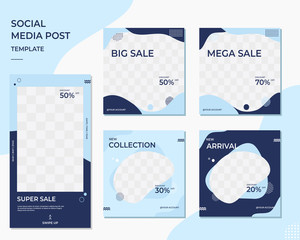 Set of minimalist mockup frame with memphis elements and waves design. for feed and story template social media post