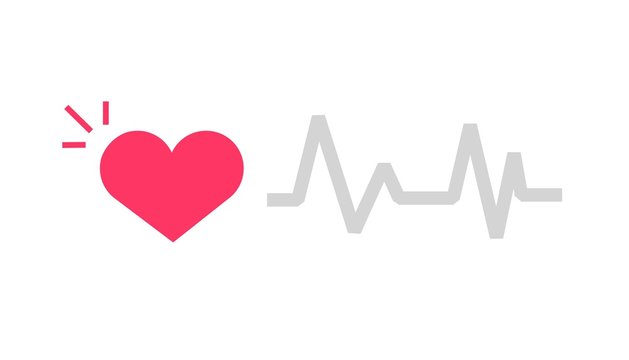 Healthy alive heart beat icon vector with heartbeat cardiogram line flat cartoon isolated on white, cardiology concept symbol image