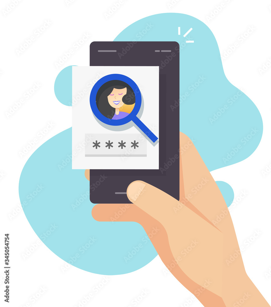 Poster face identification id on mobile phone smartphone or web facial recognition security and password lo