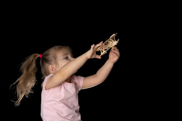 stay home save life text on dark background and little girl