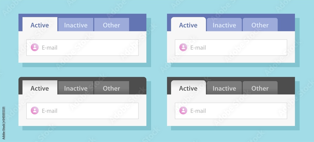Aufkleber tabs ui design or tabbed menu website template set vector flat style illustration mockup, web naviga