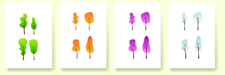 Fototapeta na wymiar Vector Illustration Tree Collection Summer, Winter, Autumn, Spring. Flat Design