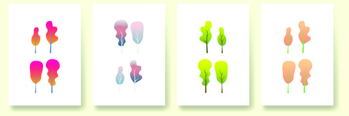 Vector Illustration Tree Collection Summer, Winter, Autumn, Spring. Flat  Design