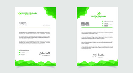 Green Nature Letterhead Design for company or cooporate. Modern Business Letterhead Design Template