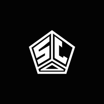 SJ logo monogram with negative space pentagon line design template