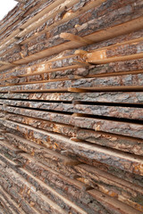 Wooden planks. Air-drying timber stack.