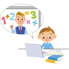 オンラインで算数の勉強をする子供