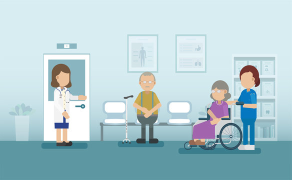 Elder care concept with medical staffs take care of elder patient vector illustration