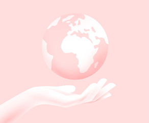 World sustainability concept. Hand silhouette with Earth planet above. Save the World concept. Vector illustration.