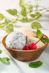 Mint Chocolate Chip, vanilla and caramel ice cream with Cherry - チョコミントとバニラとキャラメルのアイスクリーム